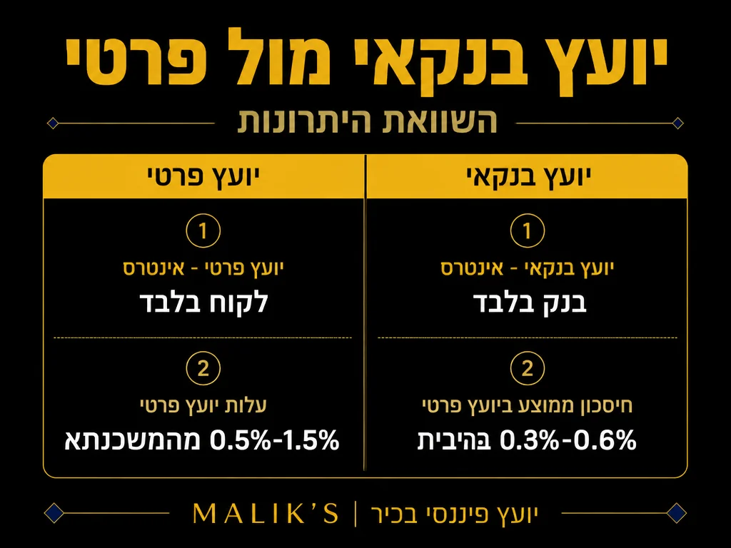 אינפוגרפיקה: יועץ בנקאי מול פרטי - השוואת היתרונות | MALIK'S