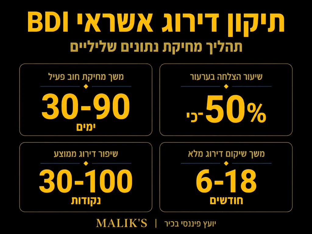 אינפוגרפיקה: תיקון דירוג אשראי BDI - תהליך מחיקת נתונים שליליים | MALIK'S