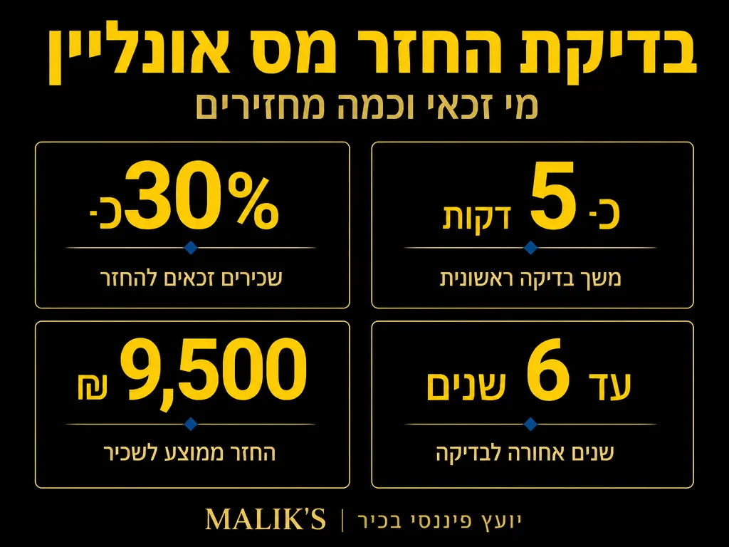 אינפוגרפיקה: בדיקת החזר מס אונליין - מי זכאי וכמה מחזירים | MALIK'S