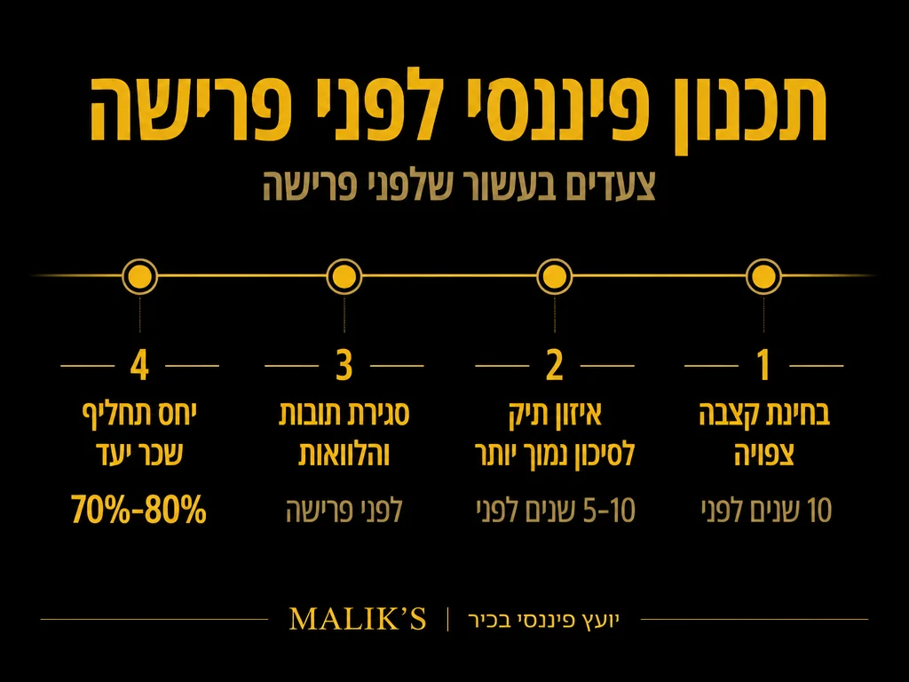 אינפוגרפיקה: תכנון פיננסי לפני פרישה - צעדים בעשור שלפני פרישה | MALIK'S