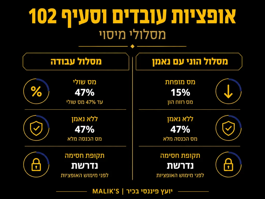 אינפוגרפיקה: אופציות עובדים וסעיף 102 - מסלולי מיסוי | MALIK'S